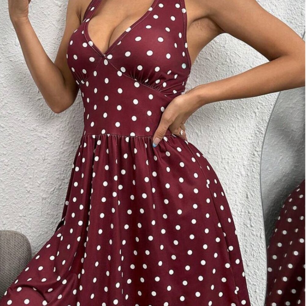 SHEIN V-Neck Tie-Up A-Line Polka Dot Print Backless Nightdress For Women Size XL